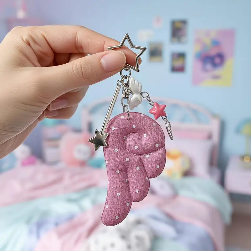 1Pcs Soft Plush Angel Wing Keychain With Star Pendant Multi Color Options For Backpack Decoration Gifts For Girls Teens