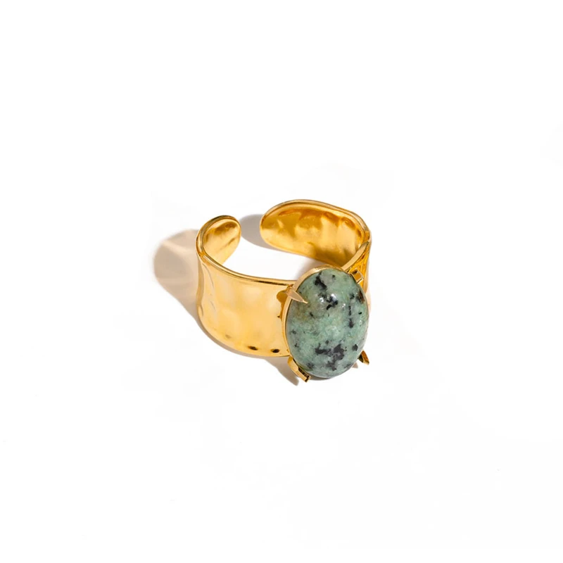 18K Gold Plated Stainless Steel Open Ring Inlaid with Natural Stones Shaped  Anti-allergic Metal Personality Jewelry for Women