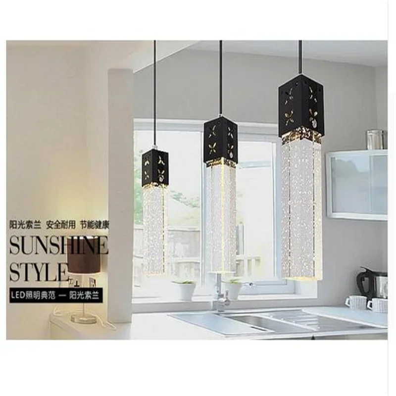 Crystal Pendant Light 3 Head LED Lights Bubble New Modern Column Pendant Lamp Pyramid Transparent Pendant Lamps