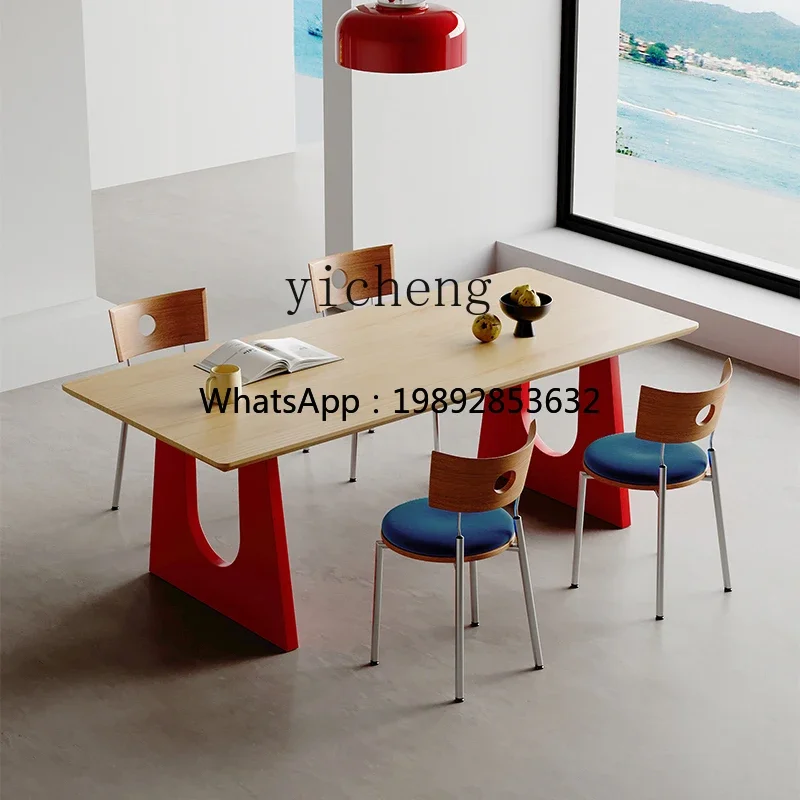 ZZ solid wood dining table household color matching color table ash wood rectangular dining table and chair combination