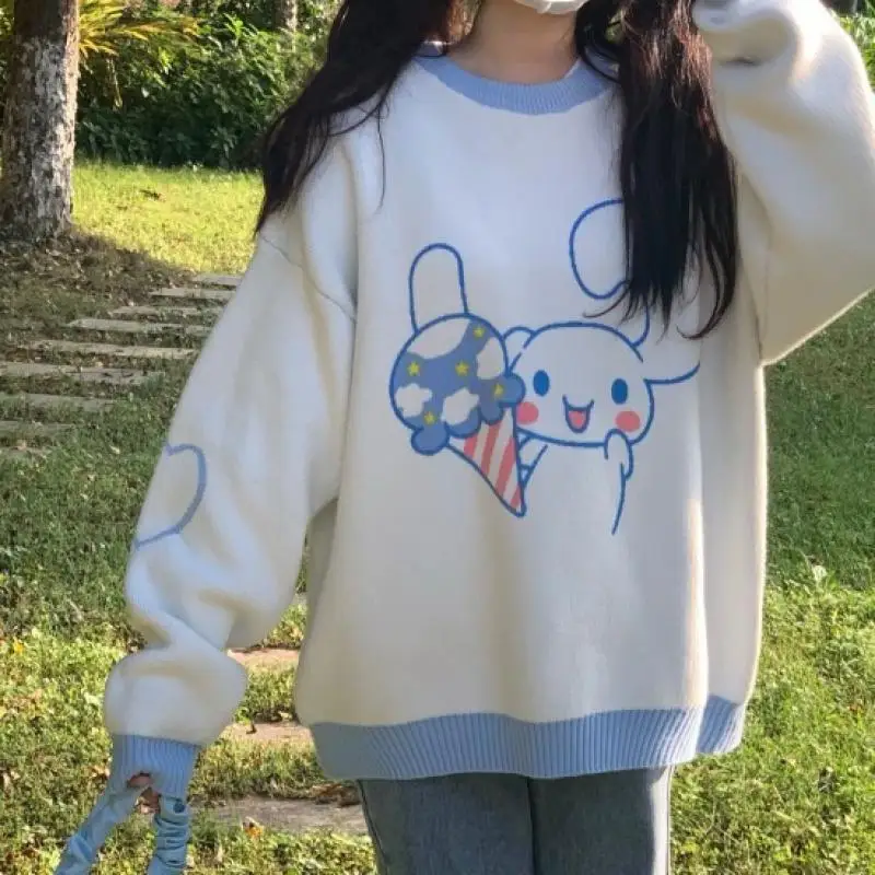 Kawaii Cinnamoroll Sweater Cute My Melody Girls Student O-Neck Knitted Tops Fall/winter Hello Kittys Pullover Versatile Fashion - view 2