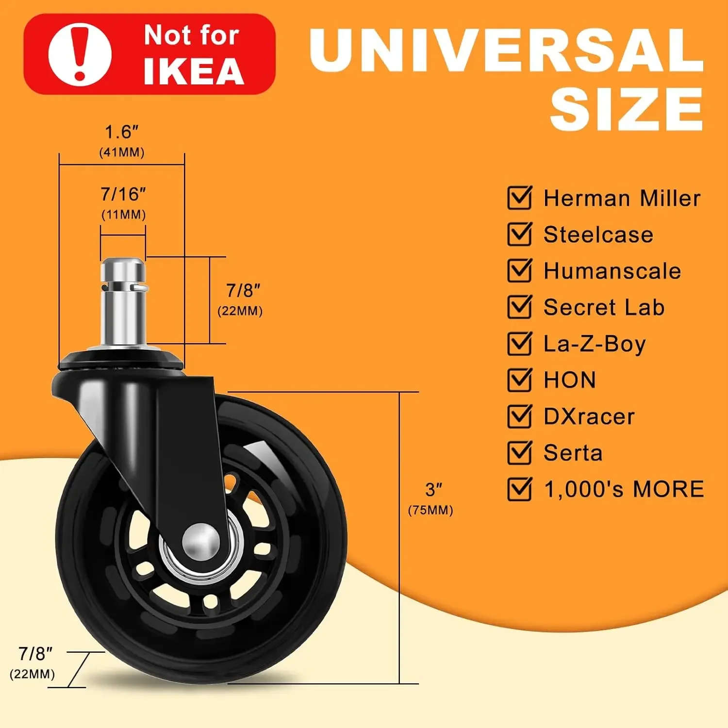 2.5/3 Inch Office Chair Wheels Casters Replacement