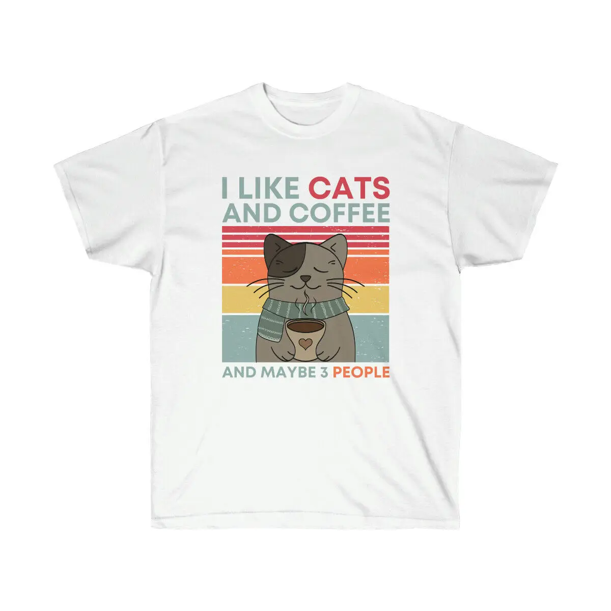 Забавная футболка, мне нравятся коты и кофе и, возможно, 3 человека, классическая белая унисекс футболка