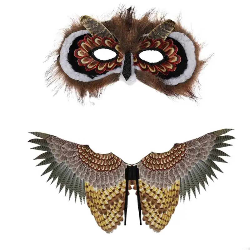 

H9ED Bird Wings Halloween Owl Wings Owl Mask Dress Up Wings for Kindergarten-Cosplay