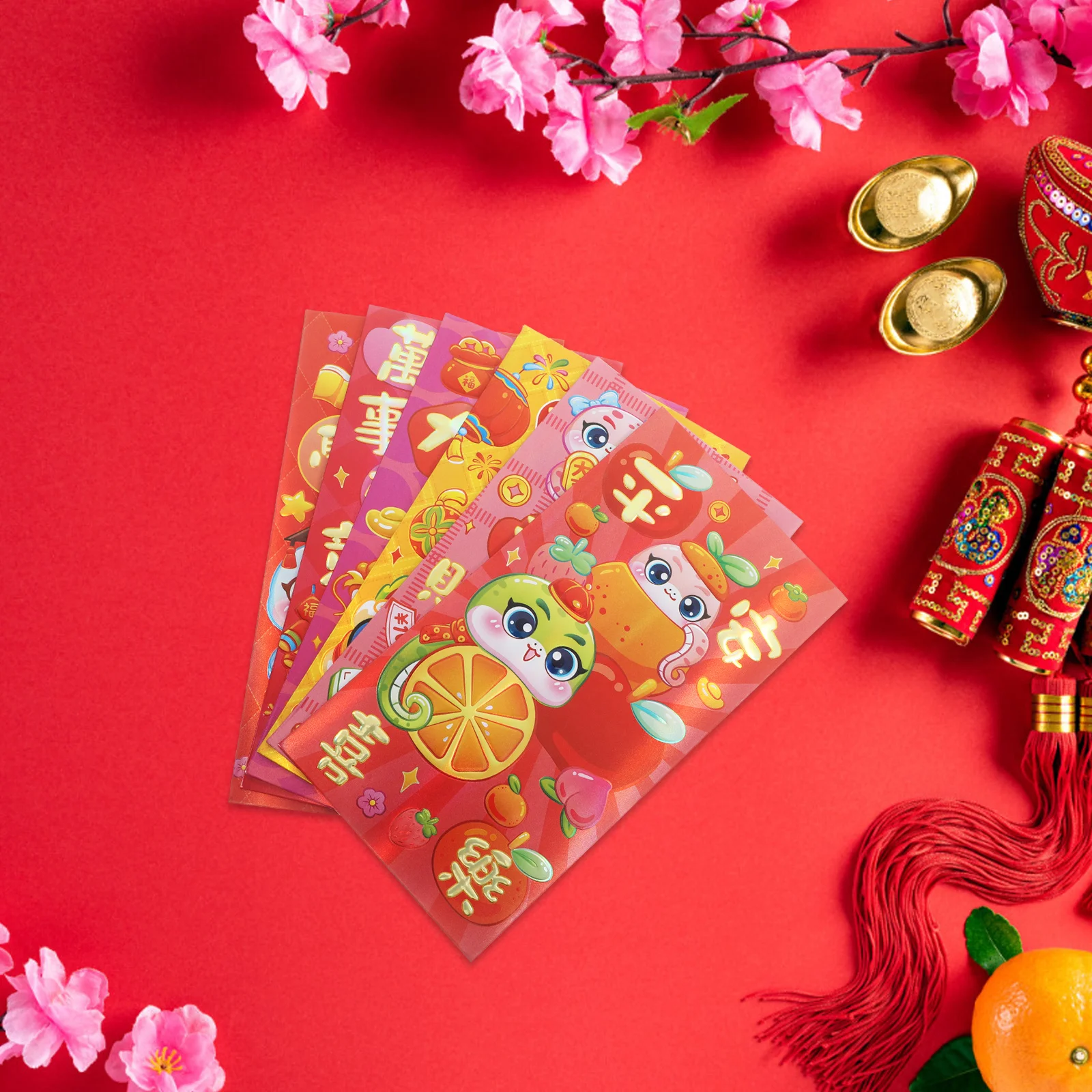 

6 Pcs Colorful Red Packets Chinese New Year Hong Bao Envelopes for Money Cash Hongbao