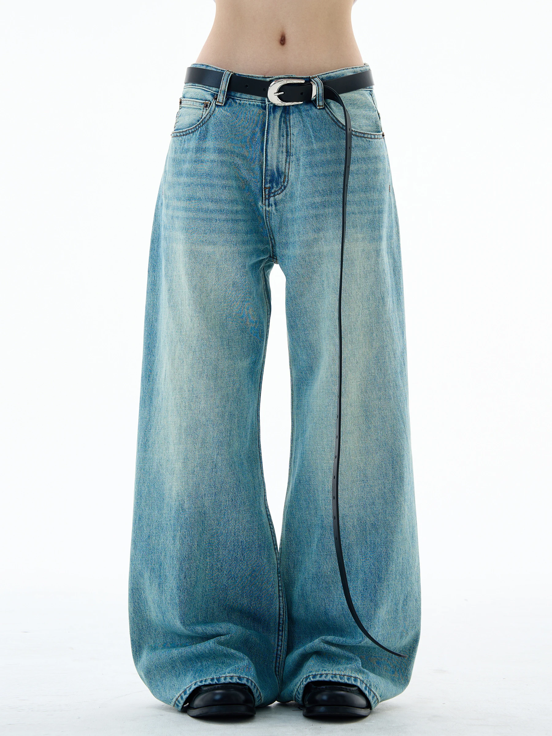 

Мужские свободные повседневные джинсы MADWITCH в стиле ретро High Street, брюки-колокольчик с водной завязкой, американские джинсы со средней талией на молнии