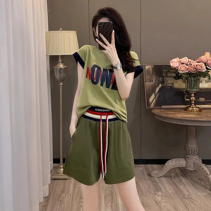 

Cotton Spring and Summer New Short Sleeved Shorts Sports Suit Women's Fashion Casual Two-piece Set