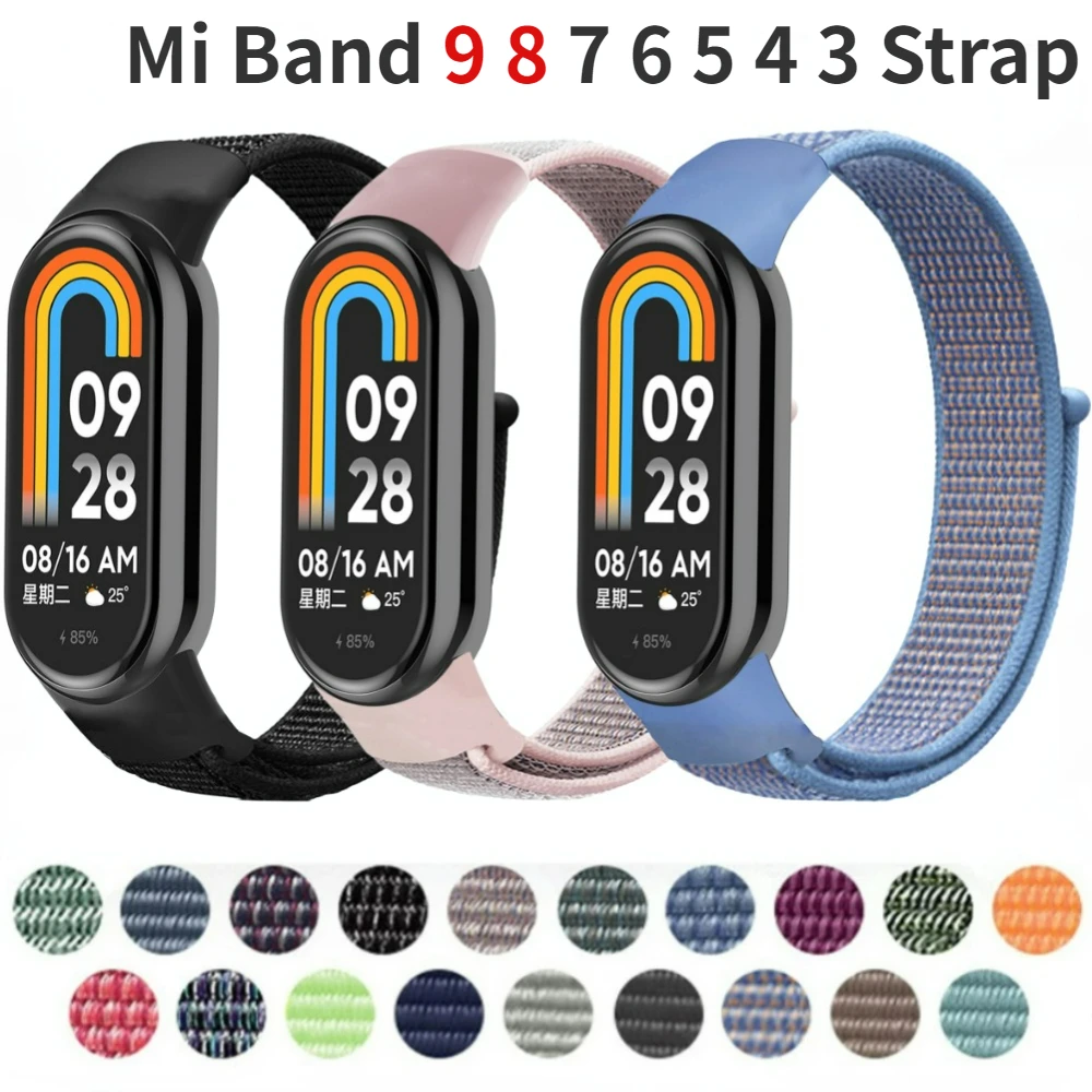 Nylon Loop Strap for Xiaomi Mi Band 9 8 7 6 5 4 3 Breathable wristband Smartwatch Bracelet sports pulsera watchband Miband 8 NFC