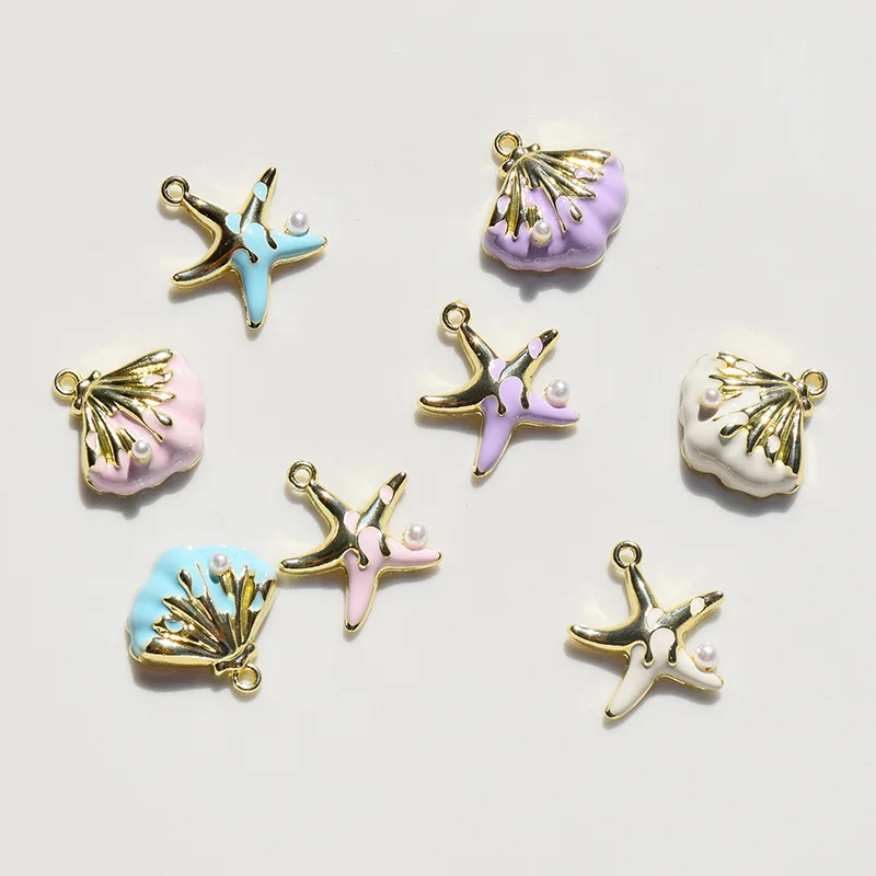 10pcs Geometry alloy charms starfish seashell shape pendant for make Earring Necklace diy jewelry handiwork accessory