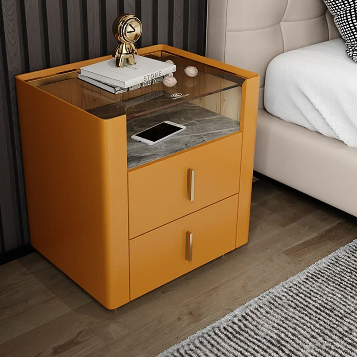 Light luxury bedside table Solid wood bedroom Bedside table