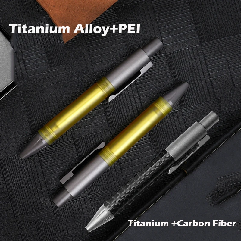 Titanium Alloy PEI Signature Pen Ultra Light Carbon Fiber Pocket Pen Portable Business Pen Decompression Spring Press Pen