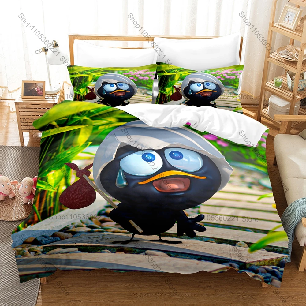 Calimero Classic Cartoon Black Chick Eggshell Hat 3D Print Bedding Set Duvet Cover + 2 Pillowcases Bed Linen For Cartoon Fans