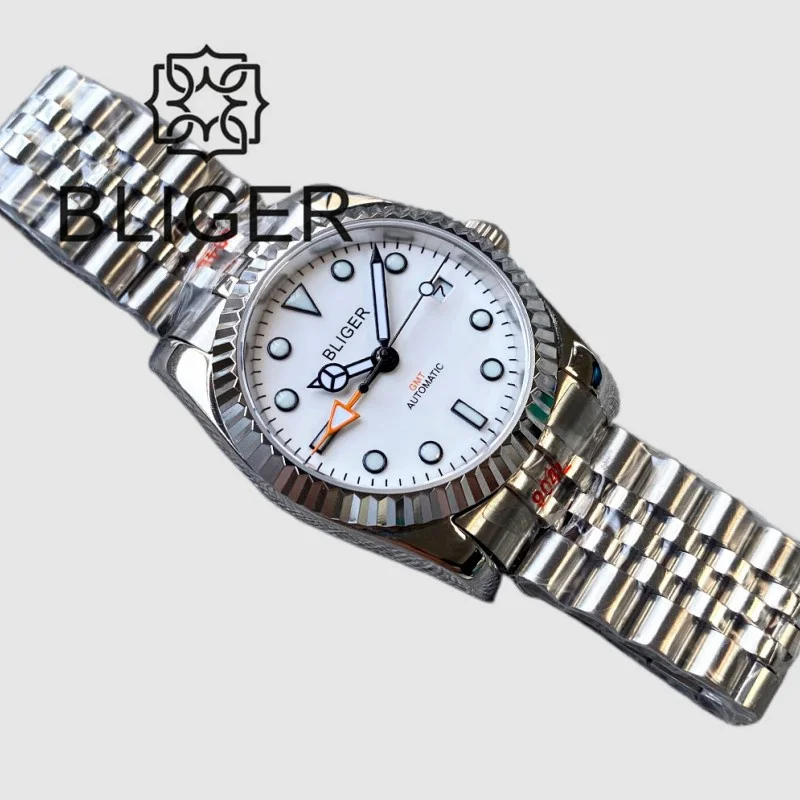 Imagem -04 - Bliger 36 mm 39 mm Automático Homens Ver Japão Nh34a Dg3804 Gmt Movimento Mostrador Branco Vidro de Safira Data Luminosa Pulseira Jubileu