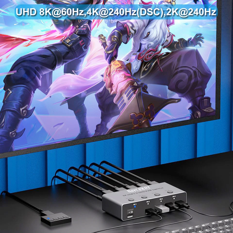 Navceker 4K 240Hz 4X1 HDMI KVM Switcher 4 porte 8K USB HDMI KVM 4 PC Switch 144Hz Docking Station Condividi 1 Monitor Mouse Tastiera