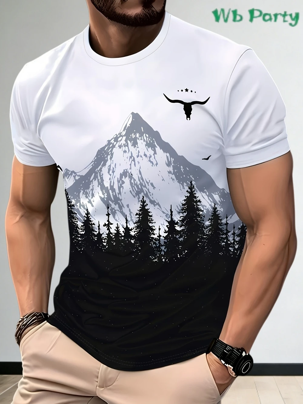 

Male Summer New Fashion Outdoor Graphic T Shirts Trend Casual Mountain Printed Tees Oversized O-Neck Short Sleeve Streetwear Top