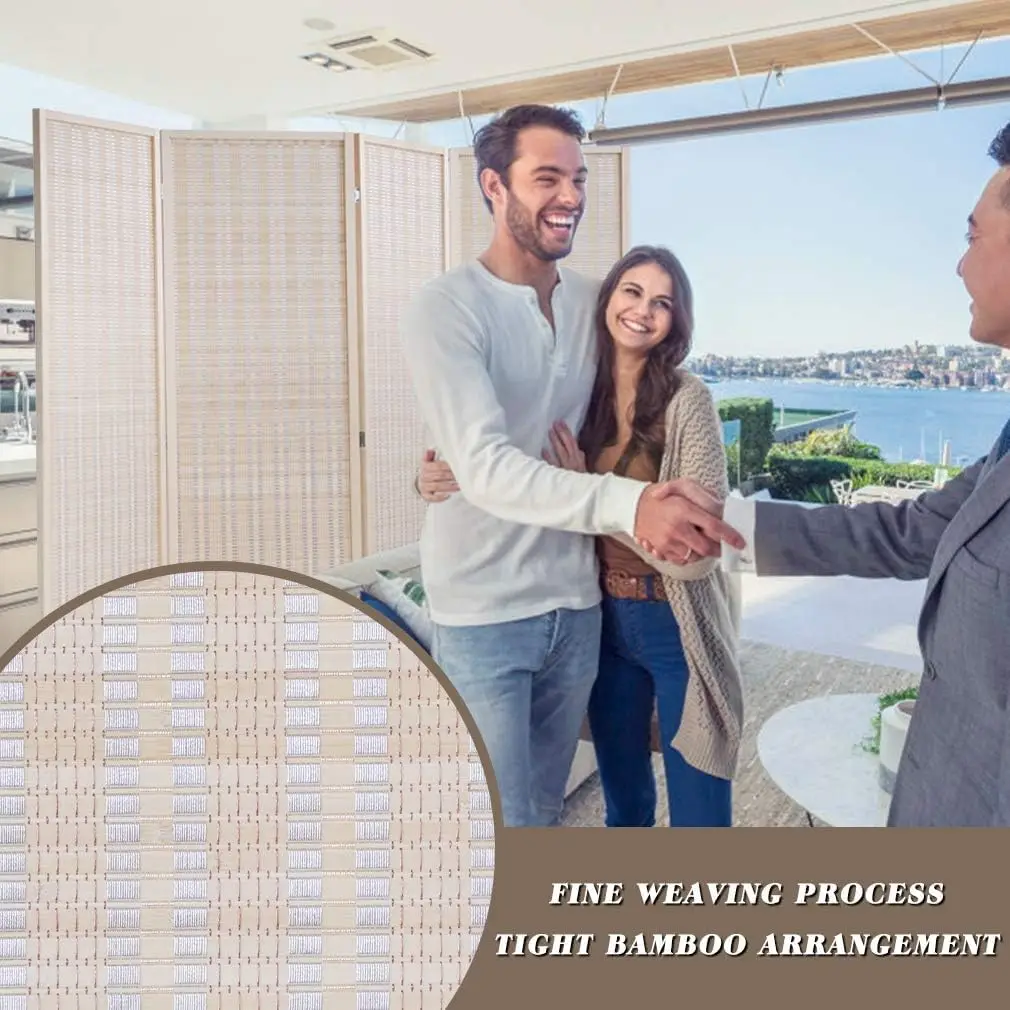 4パネル竹製ルームディバイダー、高さ72インチ×幅17.7インチ、寝室オフィス書斎用折りたたみ式プライバシースクリーン、天然木