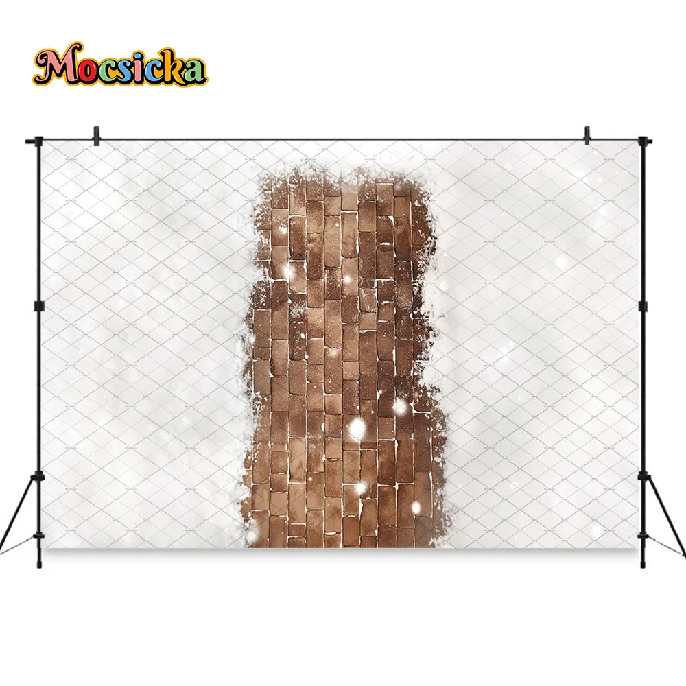 Mocsicka Snowy Sips Hot Cocoa Room Backdrop for Christmas Photography Ice Rink Lamp Background Winter Kids Birthday Photo Studio