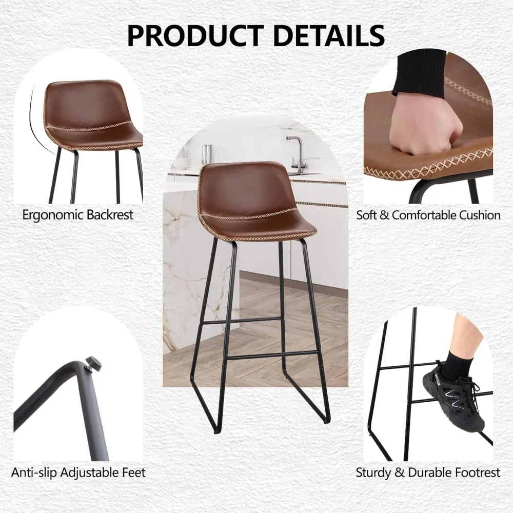 3피스 바 스툴 세트, 26인치 인조 가죽 바 스툴, 금속 다리가 있는 바 스툴