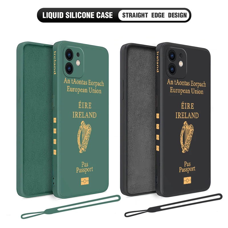 Ireland Passport Cover Phone Case For iPhone 15 14 13 12 11 Pro Max Mini X XR XSMAX SE 8 7 6S Plus Soft Liquid Silicone Cover