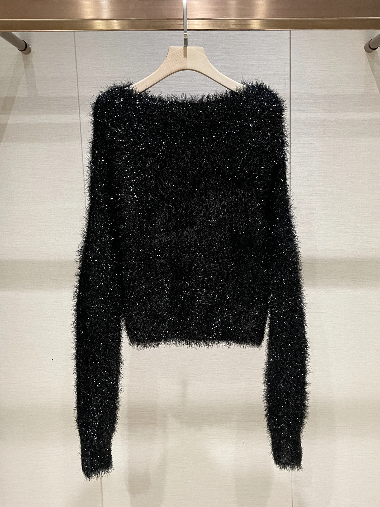 

Unique Anti-Aging Furry One-oulder Long Sve Bla Knitted Sweater for Women Ele Commute Sle Luxury Knitwear