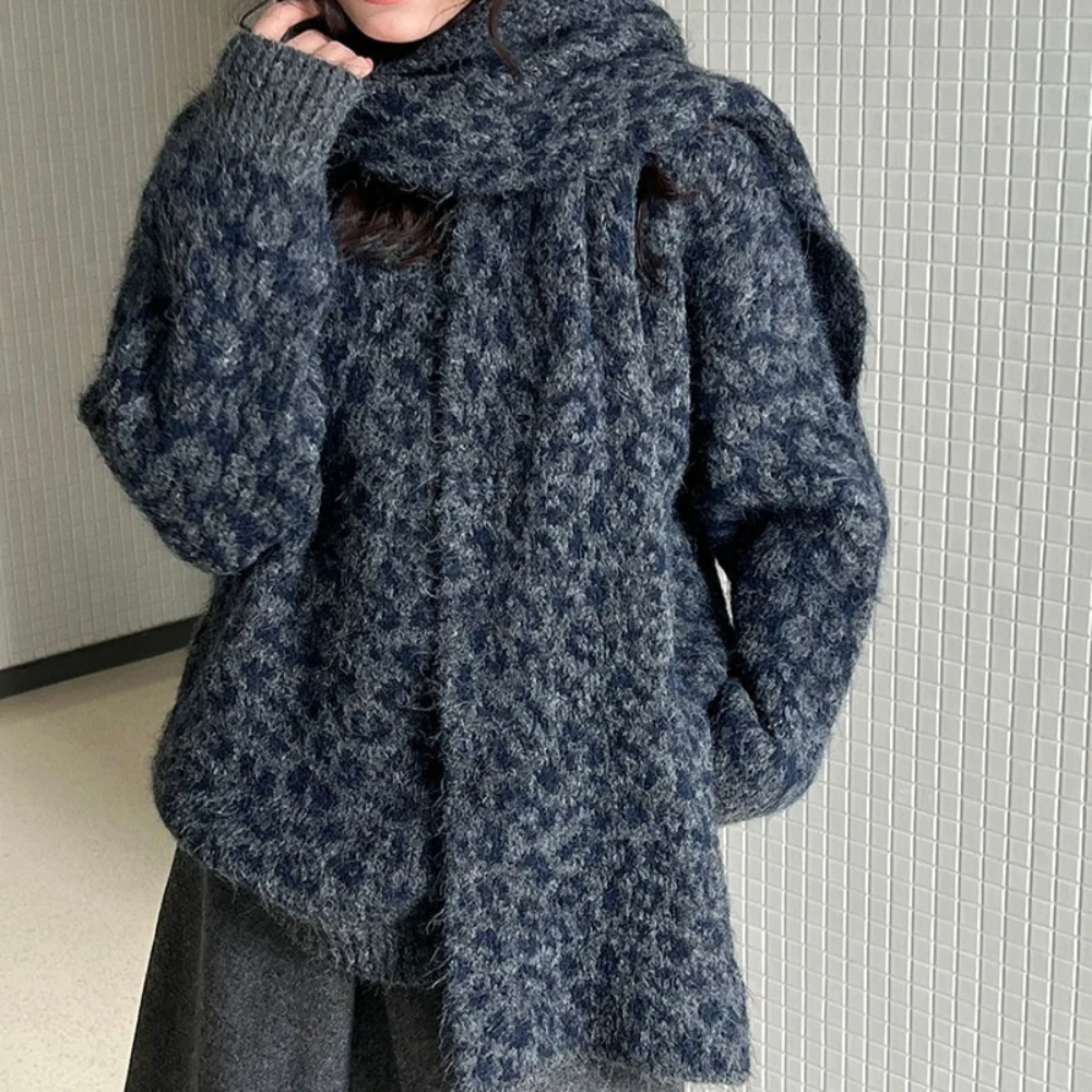 TWOTWINSTYLE Solid Spliced Scarf Korean Chic Sweater Female V Neck Long Sleeve Loose High End Women's Sweaters Autumn Fashion