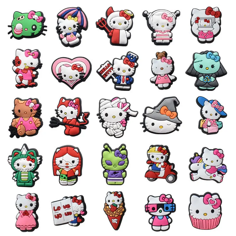 10/20Pcs Sanrio Hello Kitty Mesh Shoe Buckle Pvc Soft Rubber Originality Beach Shoes Diy Charm Buckle Decoration Accessory Gifts