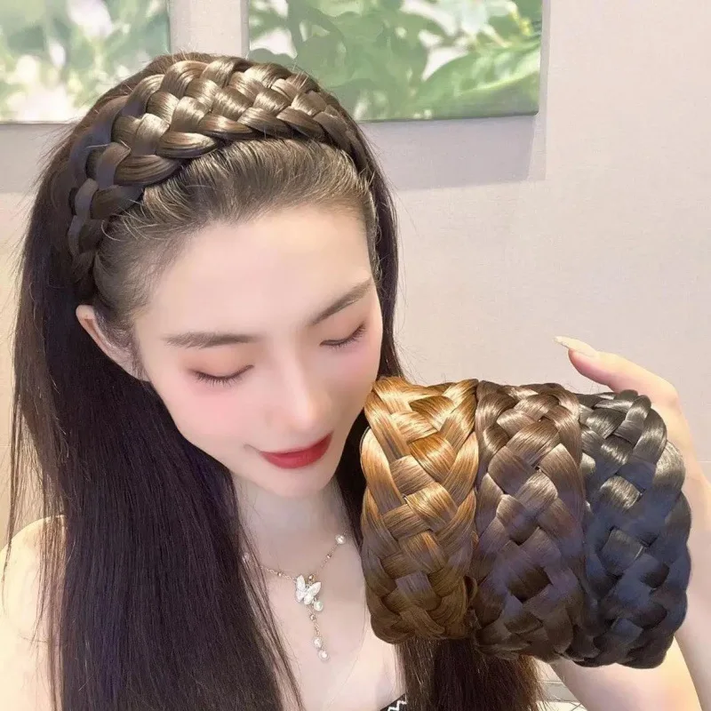 Wig Lebar Wanita Ikat Rambut Kepang Putar Aksesori Rambut Kepang Anti-selip Mode Wanita Aksesori Rambut Bando Wig Fashion Wanita