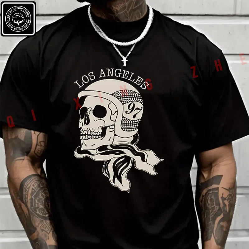 

LOS ANGELES GOTHIC MOTORCYCLE SKULL T-Shirt Cotton Fans Men New Fashion Summer Short Sleeve Printing O-Neck T Shirt