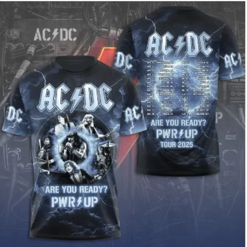 تي شيرت رياضي جديد 2025 مطبوع ثلاثي الأبعاد ACDC Power Up Tour 2025 إصدار محدود ثلاثي الأبعاد للرجال سريع الجفاف وجيد التهوية.