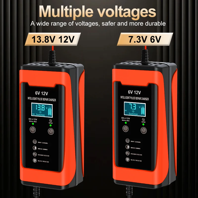 6V 12V 6A Car Battery Charger Lead-Acid Battery Repair Toy Cars Motorcycles Universal Smart Fast Charge Cycle For GEL Lead-Acid