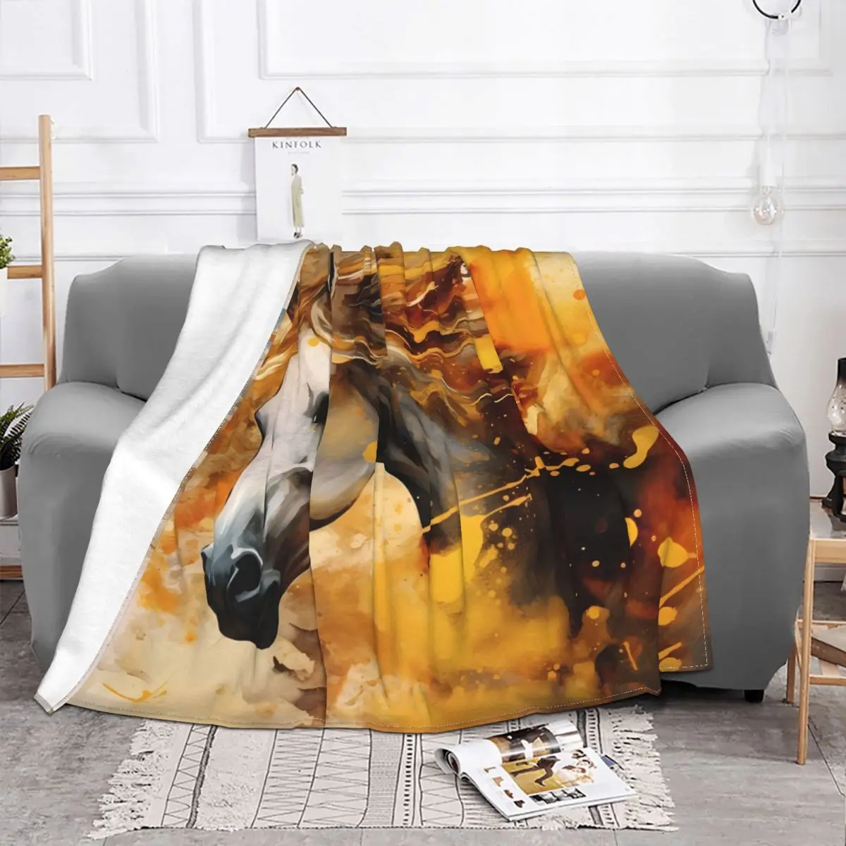 Fire Horse Blanket Galloping Horses Fleece All Season Cute Thin Throw Blankets For Bedding Bedspread