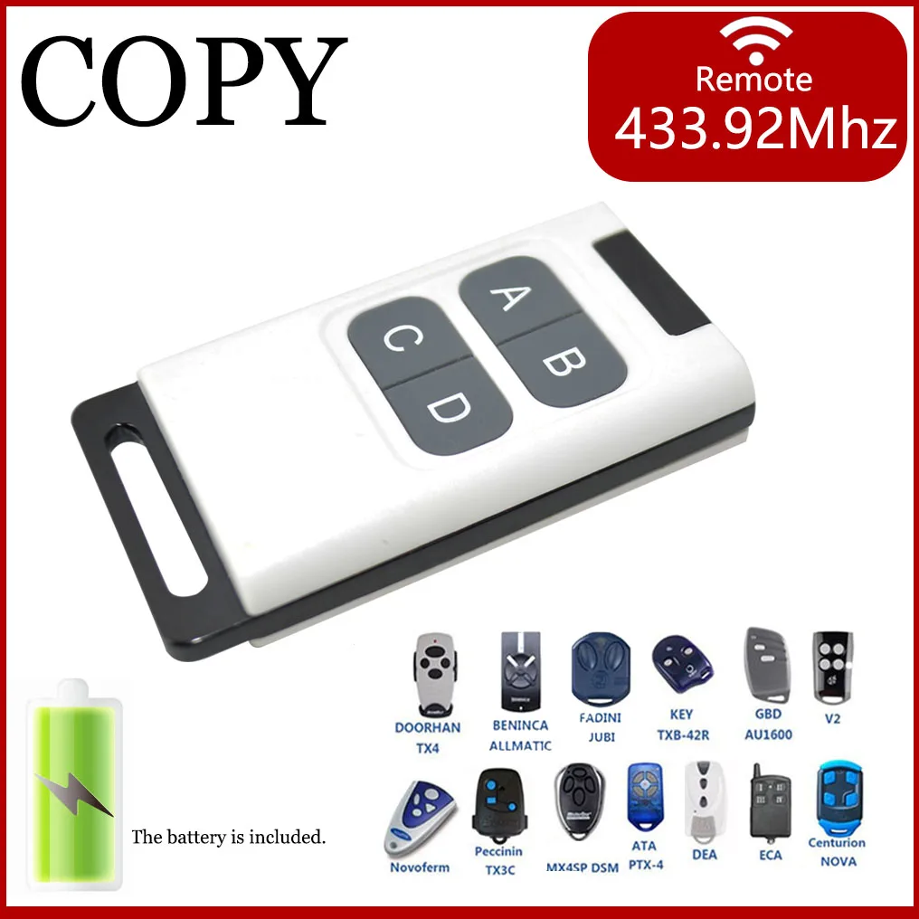 Universal 433.92MHz Copy Remote Control for Barriers Door Push Rods Garage Doors - Easy to Program Remote