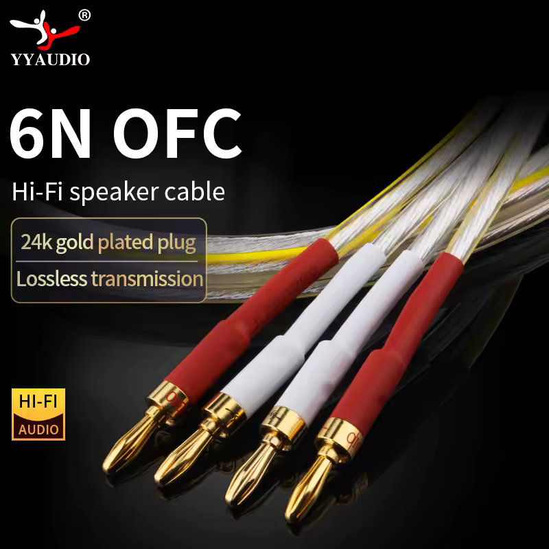 6N OFC HIFI כסף מצופה כבל רמקול עם 4 כדי 4 בננה תקע בננה שקע Hi-end רמקול חוט מגשר Biwire כבל רמקול