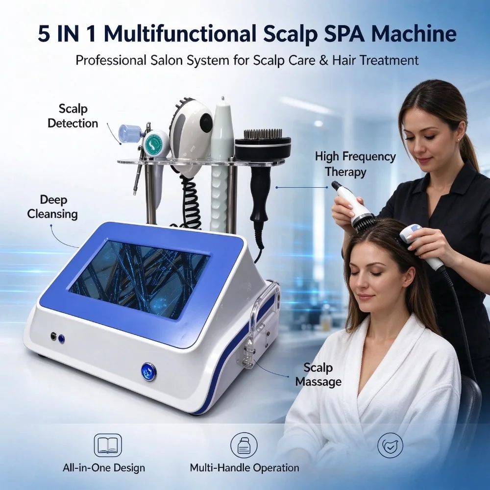 Professional Multi-functional Hair Spa Machine, 5 Handles Scalp Massage & Hair Follicle Care Equipment for Beauty Salon
