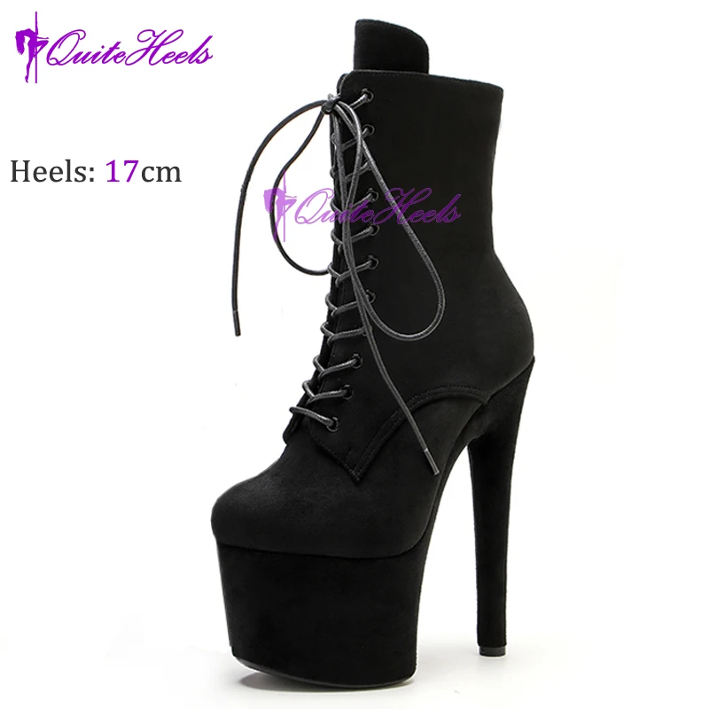 17cm Sexy Black Suede Stripper Pole Dancing Platform Ankle Boots Exotic High Heels Shoes Women Round Toe EU36-41