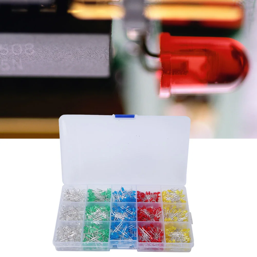 1000Pcs Green Light Emitting Diode Assorted Color Red/Yellow/Blue/Green/White 3mm LED Light Emitting Diode Kit Box