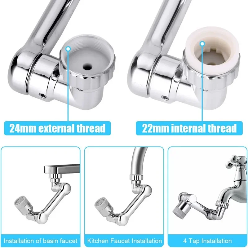 1080° Rotation Faucet Sprayer 22/24mm Adaptor Faucet Extender Aerator Splash Bubbler Nozzle Kitchen Tap Washbasin Robot Ar