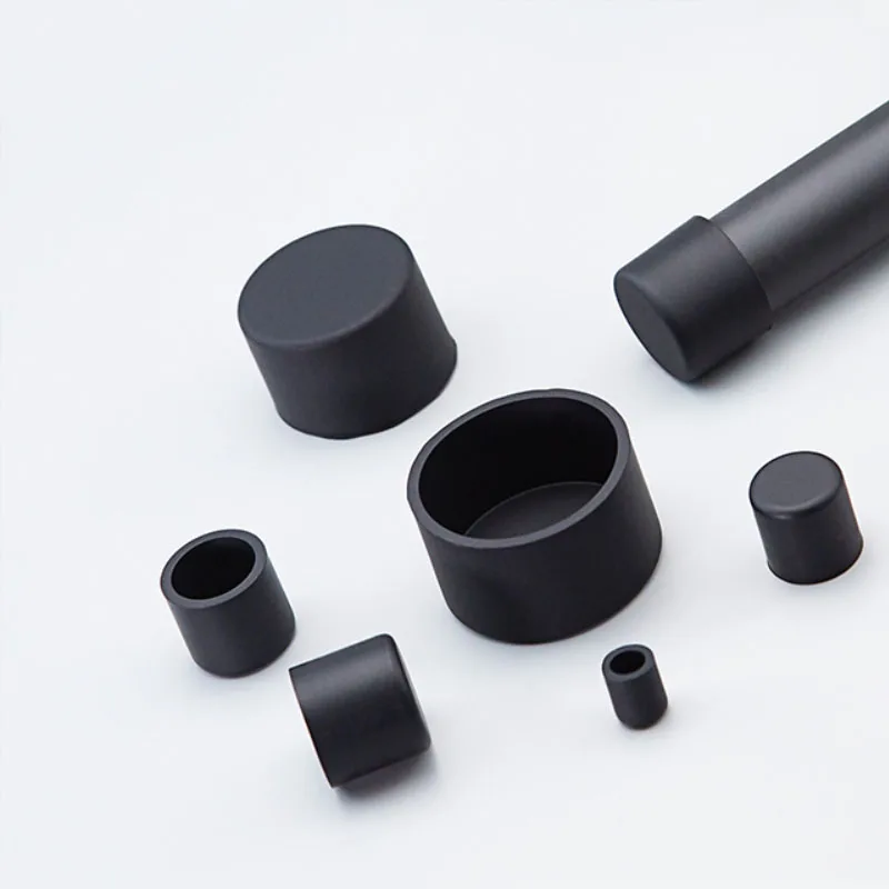 Round Black Silicone Rubber Pipe Sleeve Tube Cap Table Chair Foot Pad Protective Cover 3-68.5mm