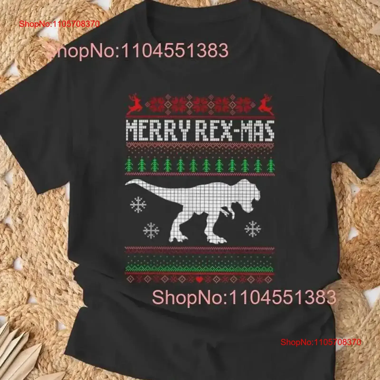 Merry Rex Mas T Shirt Funny Dinosaur Santa Christmas Ugly vintage Washed homme Top For Everyday Wear Breathable graphic Soft