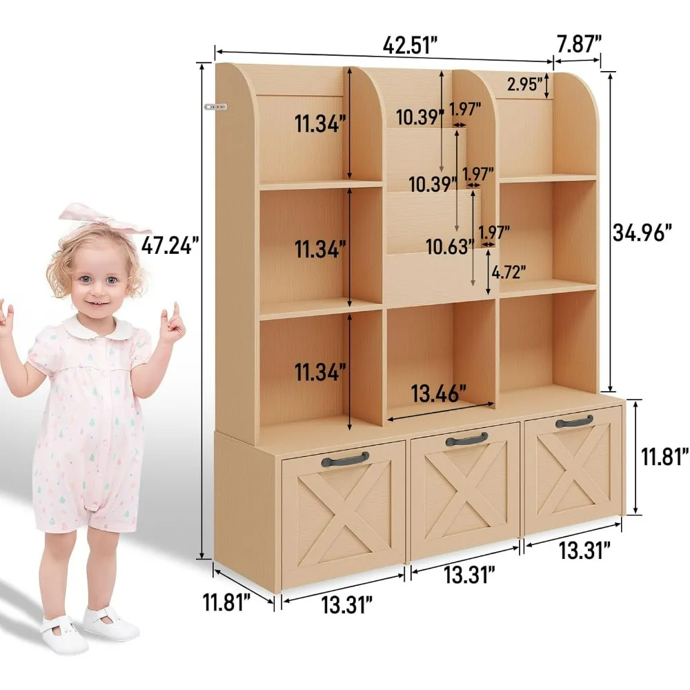 Children's Book Storage Rack, 3-Layer Kids Bookcase with 7 Storage Cabinets, Drawers Toy Cabinet, Children's Book Display Rack