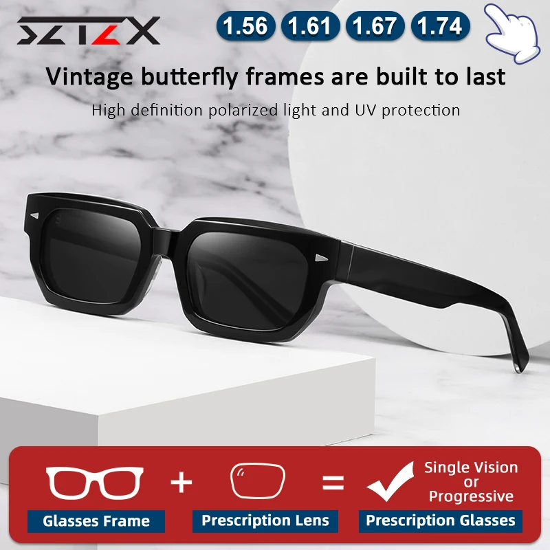 SZTZX Fashion Small Frame Acetate Prescription Glasses Outdoor Driving Polarised Sunglasses Men Women Myopia Hyperopia Eyeware