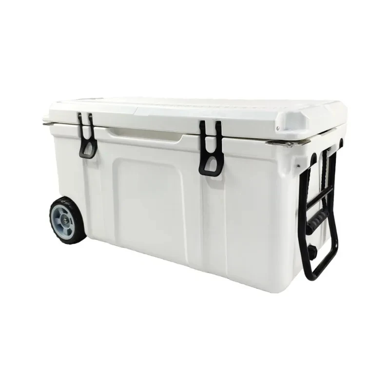 

Molded plastic r cooler box with wheels outdoor camping and fishing