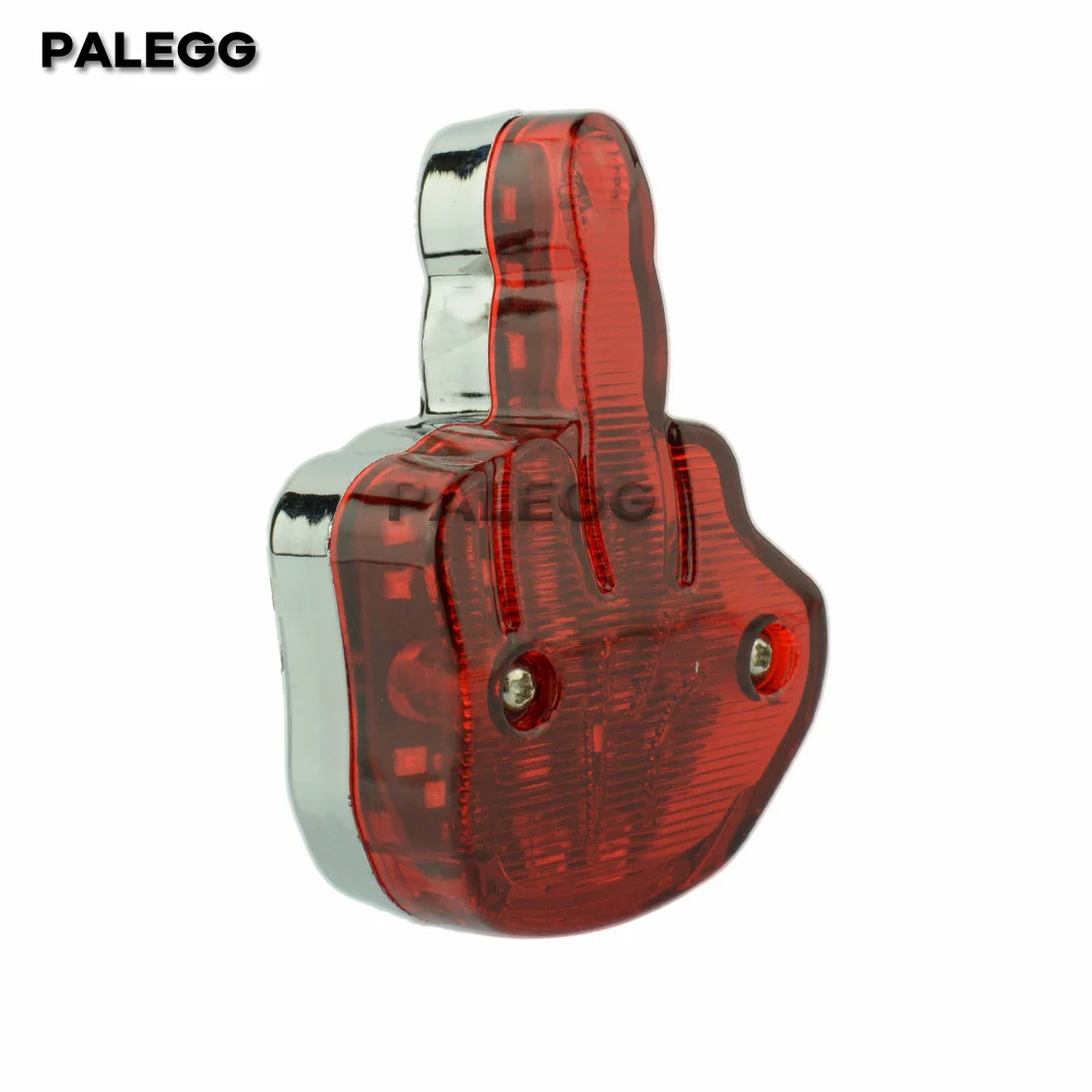 Universal Motorcycle LED Middle Finger Rear License Plate Stop Light Tail Lamp White Light For Harley Chopper Custom