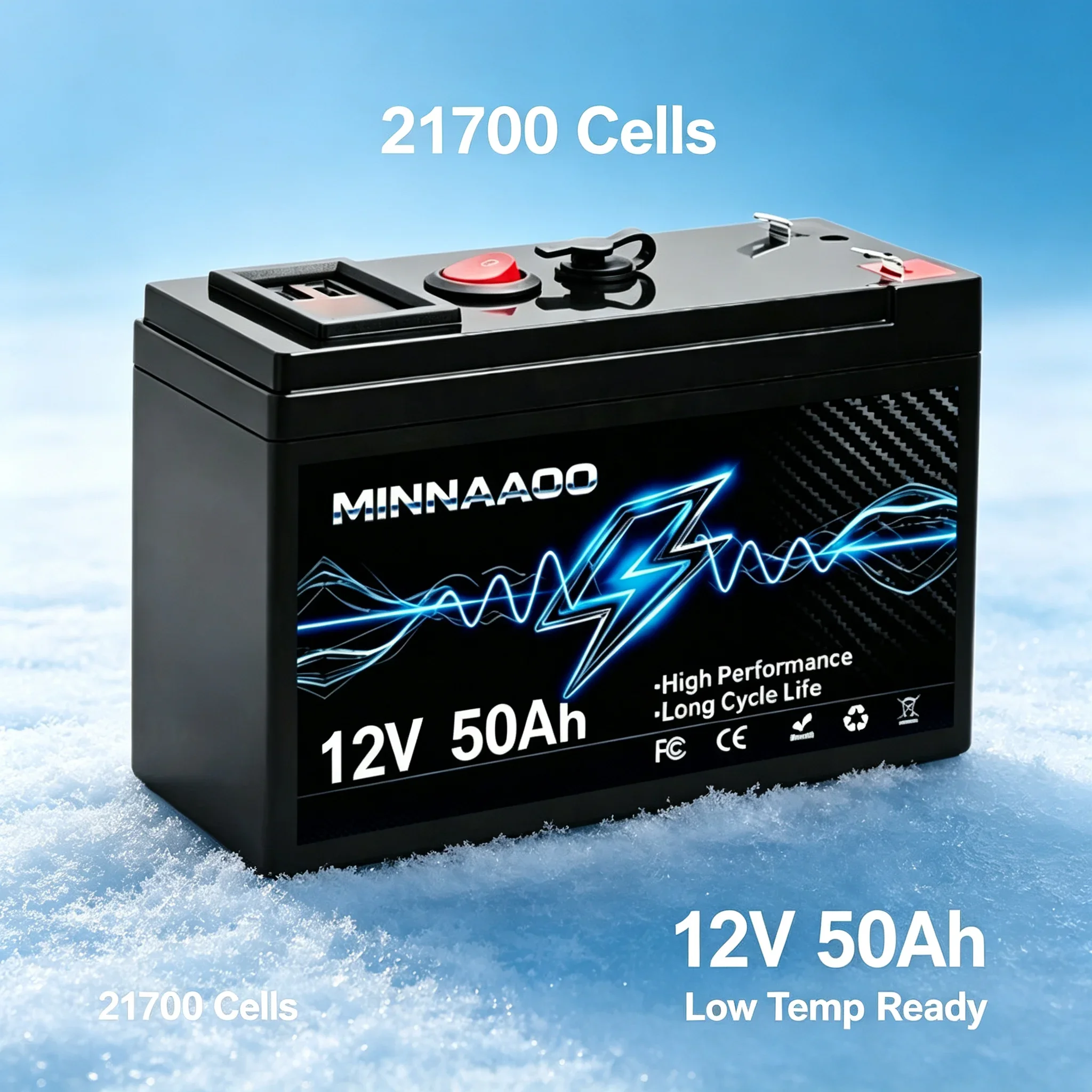 Neue 12V Lithium-Batterie 50Ah Nennkapazität LiFePO4 1280Wh Akku 100A BMS Solar Tragbar Wiederaufladbar
