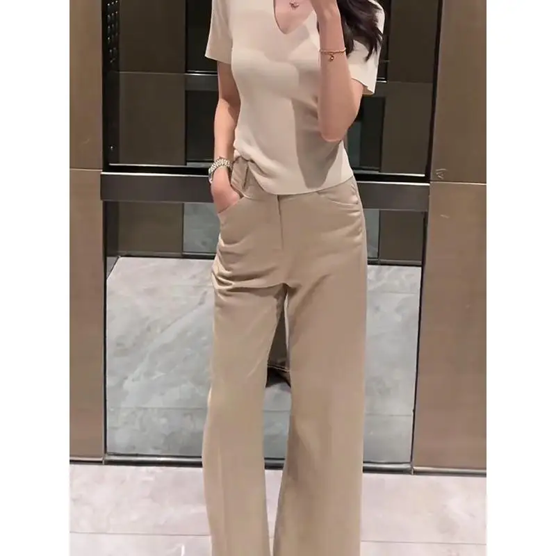 Spodnie damskie z wysokim stanem i szerokimi nogawkami, modne, wiosenne, wyszczuplające, lekko rozszerzane, codzienne, długie, uniwersalne.