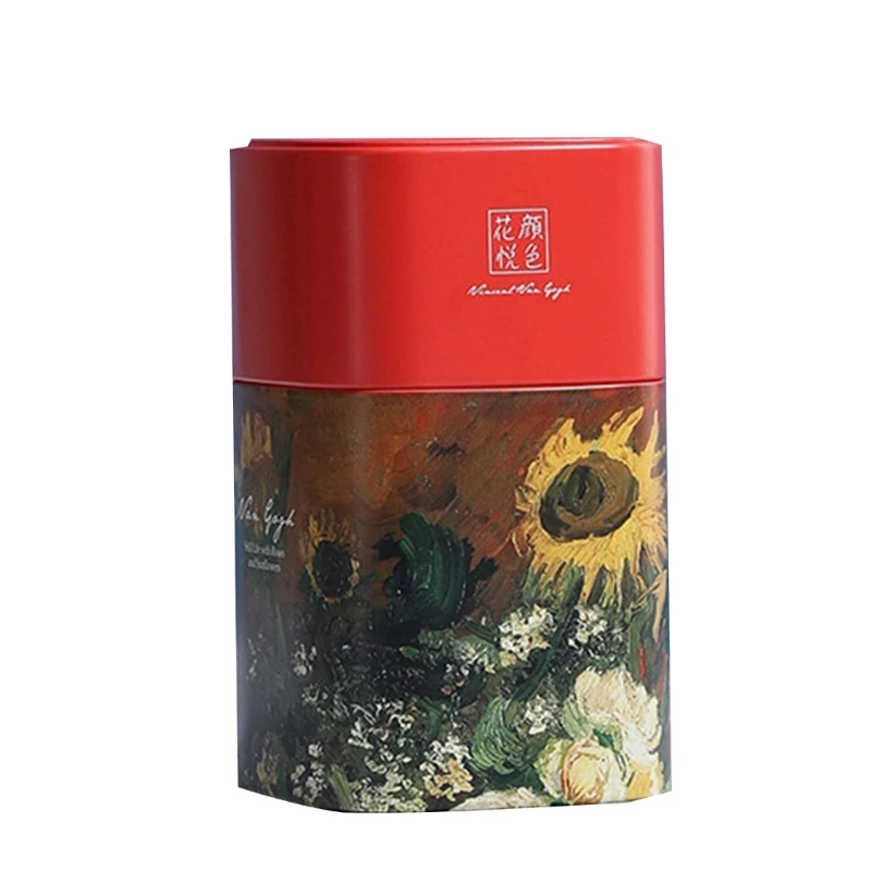 Elegant Tea Jar Metal Tea Canister for Loose Tea Storage Oil Painting Pattern Coffee Storage Container Tea Canister Can G6KA