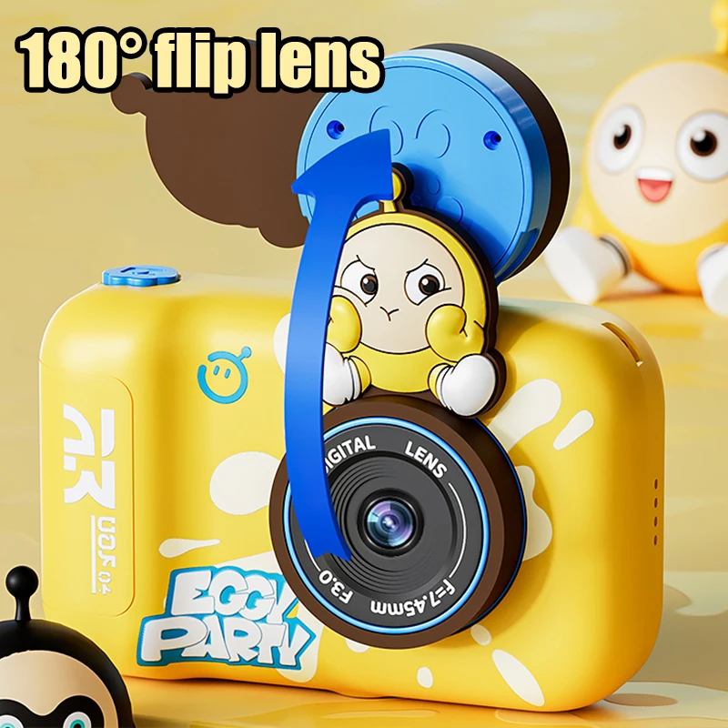 EggyParty Kids Camera 180° Flip Lens 2.4-inch IPS Animation Peripherals High-Definition Digital Camera Birthday Girl Toy Gift