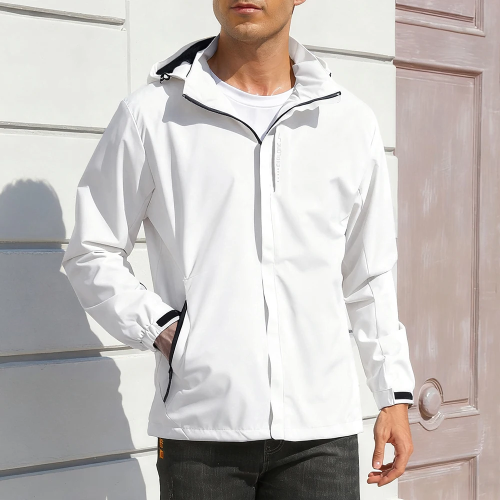Chaqueta con capucha para hombre al aire libre, chaqueta informal a prueba de viento con cremallera, abrigo para escalada, Camping, senderismo, moda masculina, prendas de vestir ajustadas