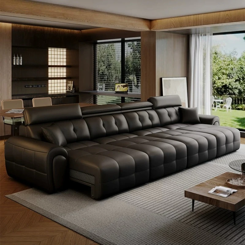 Modern Luxury Lawrence Genuine Leather Sofa Bed Multifunctional Living Room Sofas And Seating Convertible Couch Home Furniture