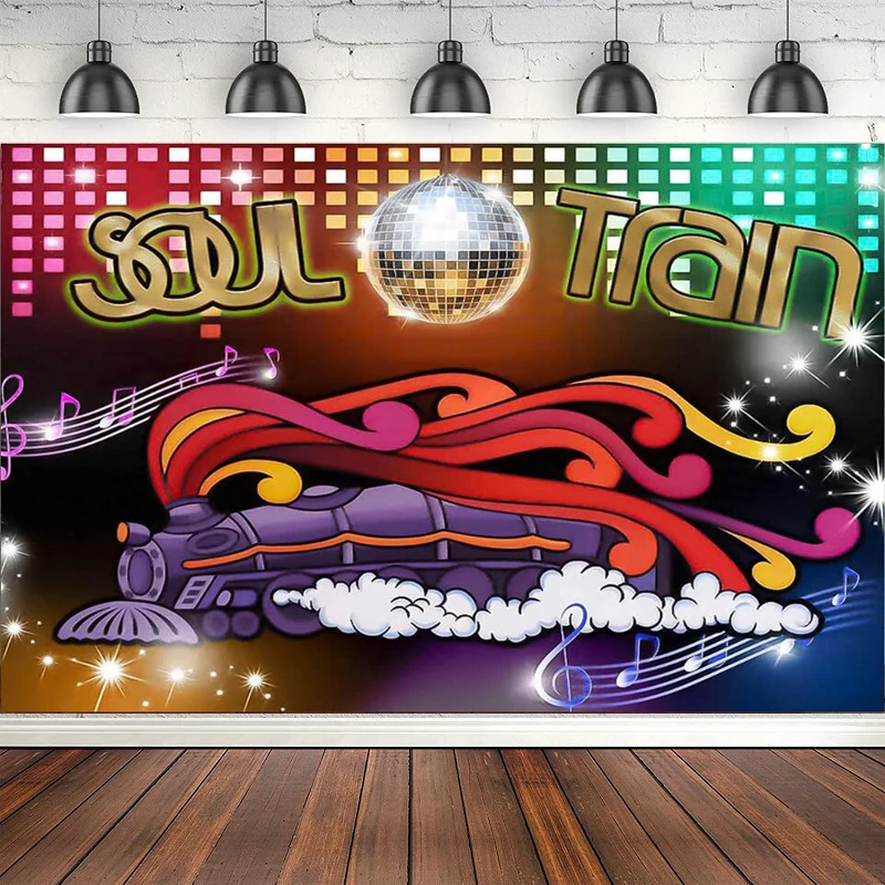 

70's And 80's Disco Dancing Prom Party Theme Photography Backdrop Soul Train Neon Glow Glitter Music Photo Background Banner